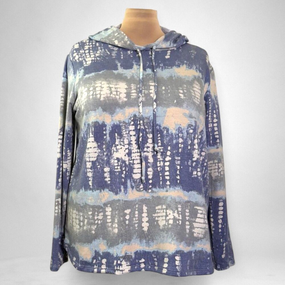 e. Luna Tie Dyed Long sleeve Blue and Grey Hoodie, NWOT! Size 1X
